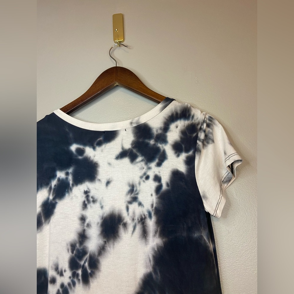 ARAN'S DEN Lagenlook Tunic Top Long Shirt Dress Tie Dye Black White Short Sleeve - Picture 11 of 13